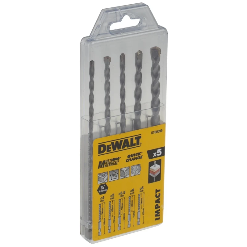 DeWALT 5-Piece Twist Drill Bit Set for Multi-Material, Carbide Tips, 4 mm to 8 mm DT60099-QZ