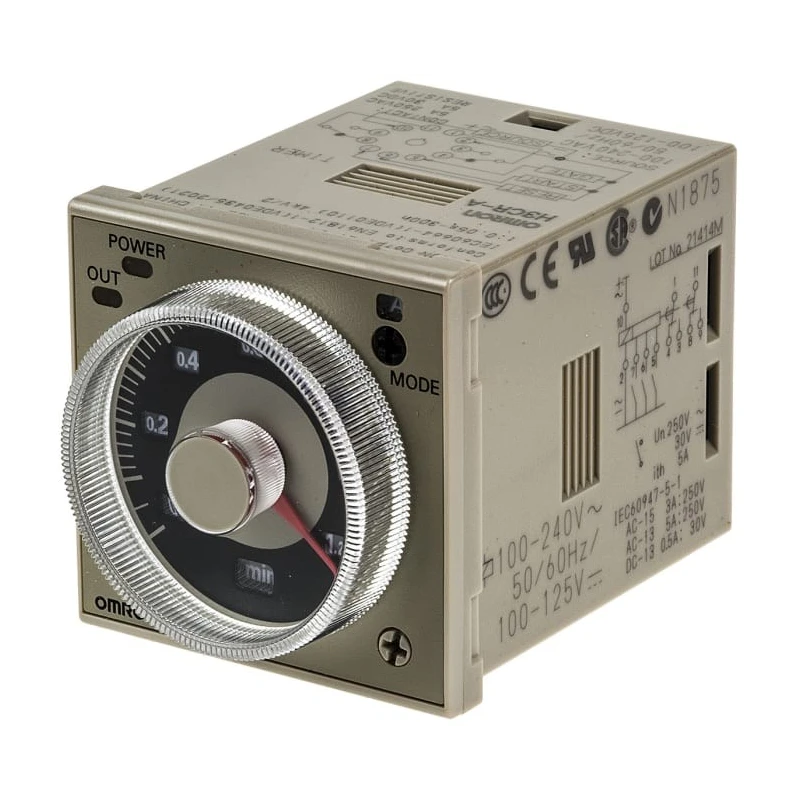 Omron Multifunction DIN Rail, Panel Mount Timer Relay, 2-Contact, 125 V dc, 100-240 V ac, Time Range 0.05 s to 300 h H3CR
