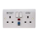 MK Electric Logic Plus 13A Active 2 Gang RCD Socket Flush Switched BS 1363 IP2XD IP41 IP4X 240V AC White 8mm K6231 WHI