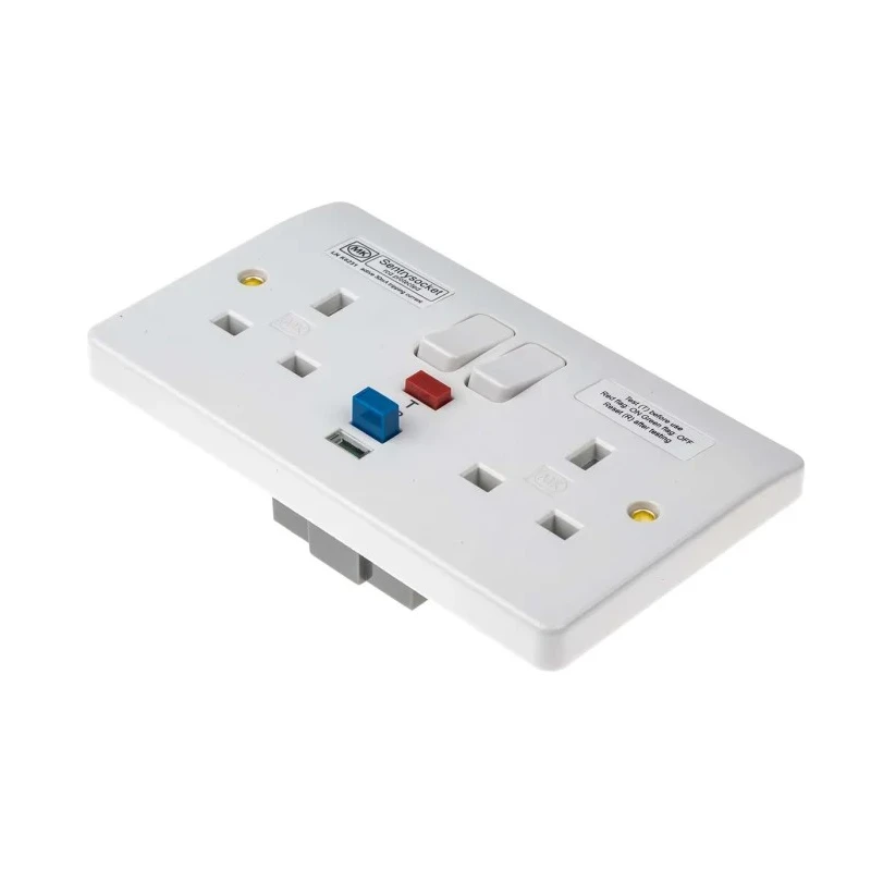 MK Electric Logic Plus 13A Active 2 Gang RCD Socket Flush Switched BS 1363 IP2XD IP41 IP4X 240V AC White 8mm K6231 WHI