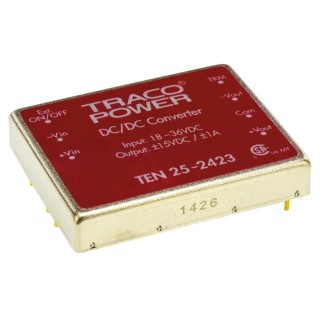 TRACOPOWER TEN 25 Series PCB Mount Dual Output DC/DC Converter 15V/1A, -15V/1A, 18-36V Input, 25W Power TEN 25-2423