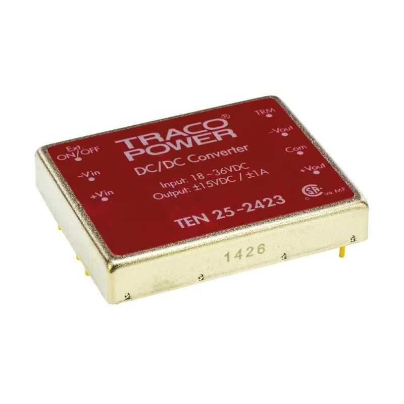 TRACOPOWER TEN 25 Series PCB Mount Dual Output DC/DC Converter 15V/1A, -15V/1A, 18-36V Input, 25W Power TEN 25-2423