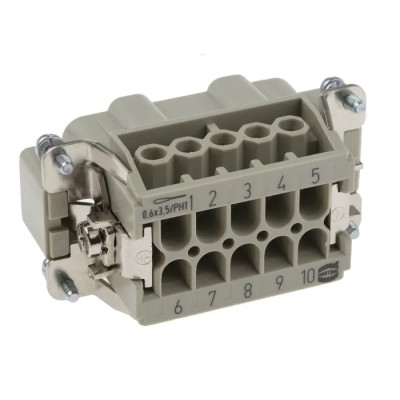 HARTING Heavy Duty Power Connector Insert 16A 500V Han E Series Male 10 Contacts 09330102601