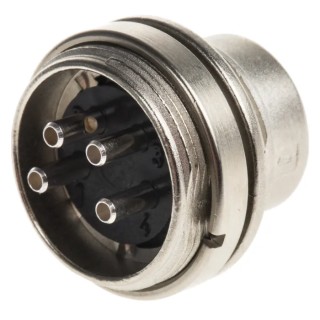 binder 4 Pole Straight Miniature DIN Plug, 6A Current, 250V Voltage, Screw Mount Panel Male Connector 09.0311.00.04