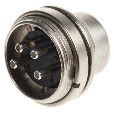 binder 4 Pole Straight Miniature DIN Plug, 6A Current, 250V Voltage, Screw Mount Panel Male Connector 09.0311.00.04
