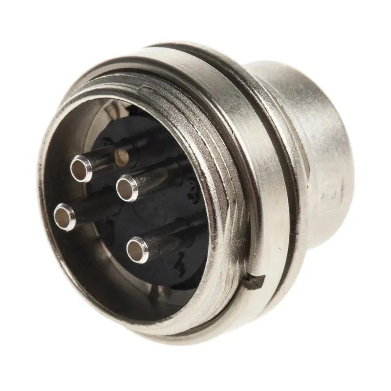 binder 4 Pole Straight Miniature DIN Plug, 6A Current, 250V Voltage, Screw Mount Panel Male Connector 09.0311.00.04