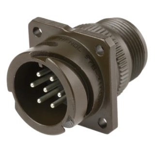 Amphenol Limited MIL Spec Circular Connector 7 Contacts 13A 500V AC Brass Straight Wall Mount Olive Drab 97B-3100A-16S-1P