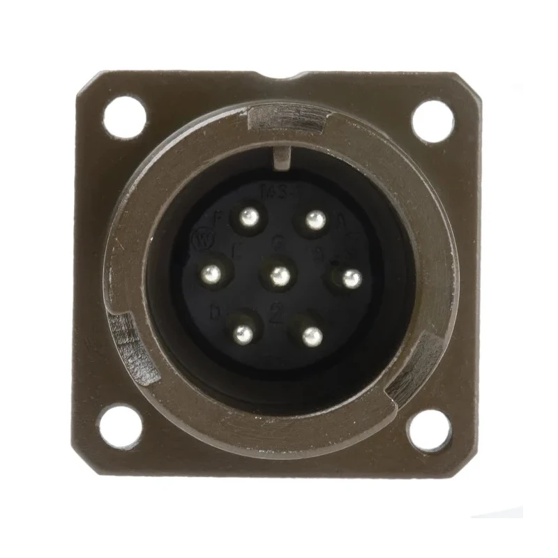 Amphenol Limited MIL Spec Circular Connector 7 Contacts 13A 500V AC Brass Straight Wall Mount Olive Drab 97B-3100A-16S-1P