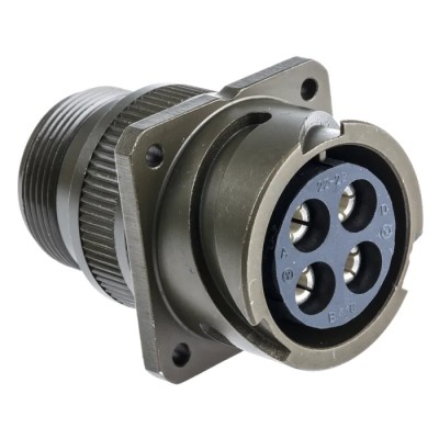 Amphenol Limited MIL Spec Circular Connector 4 Contacts Female 46A 500V AC Brass Straight 4 Way Wall Mount 97B-3100A-22-22S