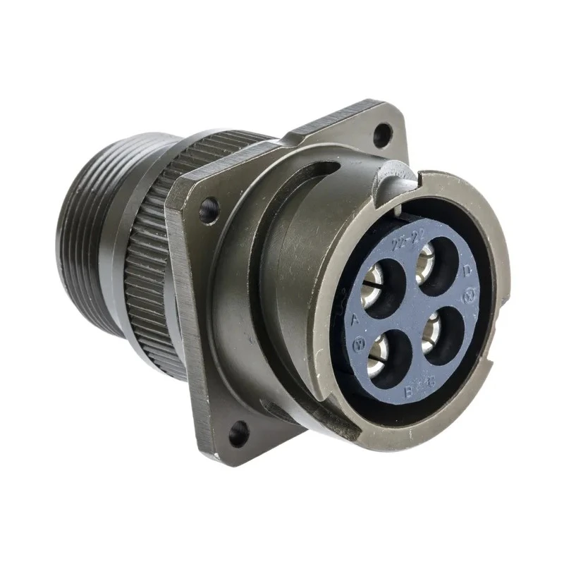 Amphenol Limited MIL Spec Circular Connector 4 Contacts Female 46A 500V AC Brass Straight 4 Way Wall Mount 97B-3100A-22-22S
