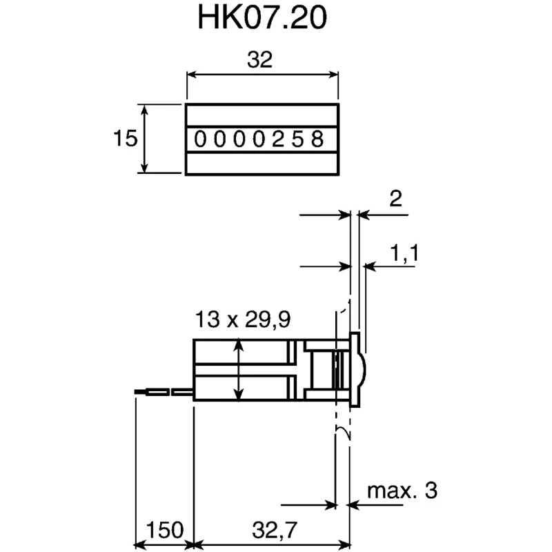 Kubler Panel Mount Digital Hour Meter Counter 7-Digit 4mm Figures 4.5-35VDC 3.100.200.383