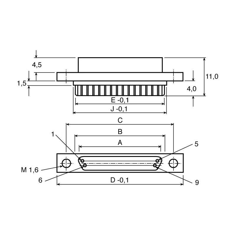 binder 910 9 Way Right Angle Through Hole D-Sub Connector Male 11-0021-00-09