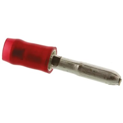 TE Connectivity PIDG Insulated Red Crimp Bullet Connector 20 AWG to 15 AWG, 3 mm Bullet Diameter Male 141462-1