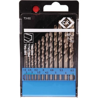 CK 13-Piece Multi-Material HSS Twist Drill Bit Set 1.5-6.5 mm Diameter T3102