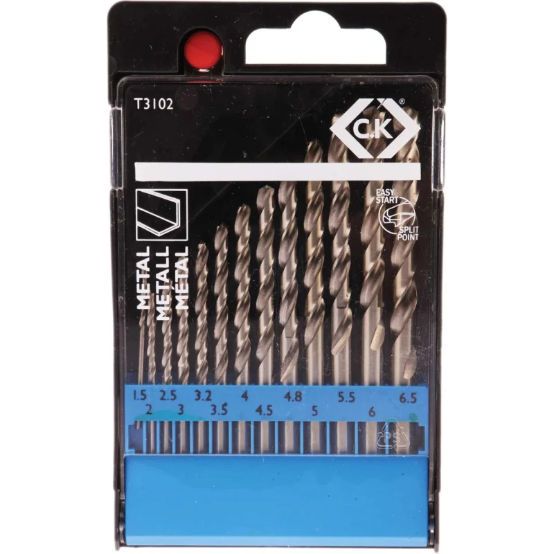 CK 13-Piece Multi-Material HSS Twist Drill Bit Set 1.5-6.5 mm Diameter T3102