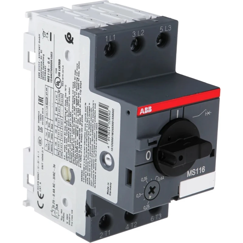 ABB Motor Protection Circuit Breaker MS116 400mA 600V, 3 Poles, IP20, Operating Temperature -25°C to 70°C MS116