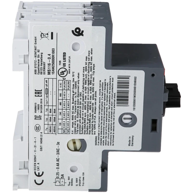 ABB Motor Protection Circuit Breaker MS116 400mA 600V, 3 Poles, IP20, Operating Temperature -25°C to 70°C MS116