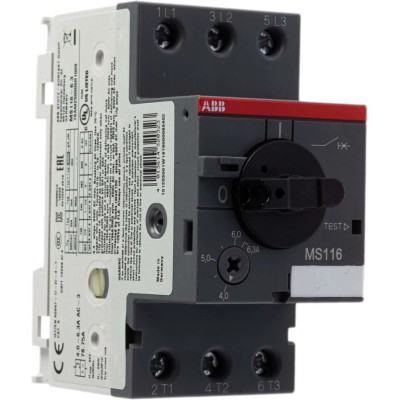 ABB Motor Protection Circuit Breaker MS116 6.3A, 600V, 3 Pole, IP20, -25°C to 70°C MS116