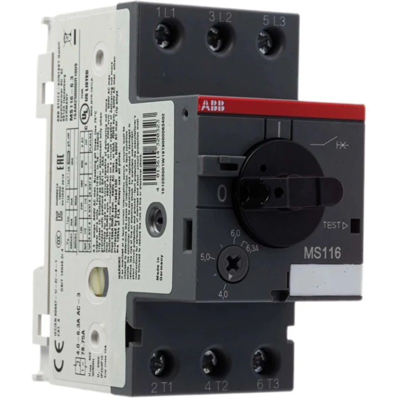 ABB Motor Protection Circuit Breaker MS116 6.3A, 600V, 3 Pole, IP20, -25°C to 70°C MS116
