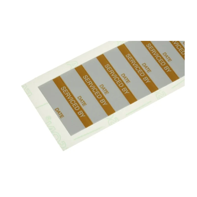 RS PRO Self-Adhesive Aluminium Foil Pre-Printed Adhesive Label 38mm x 15mm Orange Text SERVICED BY 140 Per Pack 445-3638