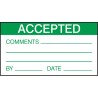 RS PRO Pre-Printed Adhesive Label ACCEPTED Green Text on White Vinyl Self-Adhesive 70mm x 38mm 30 Per Pack 445-3997