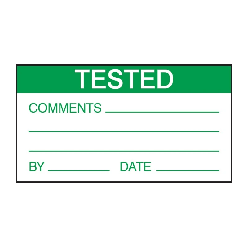 RS PRO Pre-Printed Adhesive Label Self-Adhesive Vinyl 70mm x 38mm Green Text Tested 445-4079