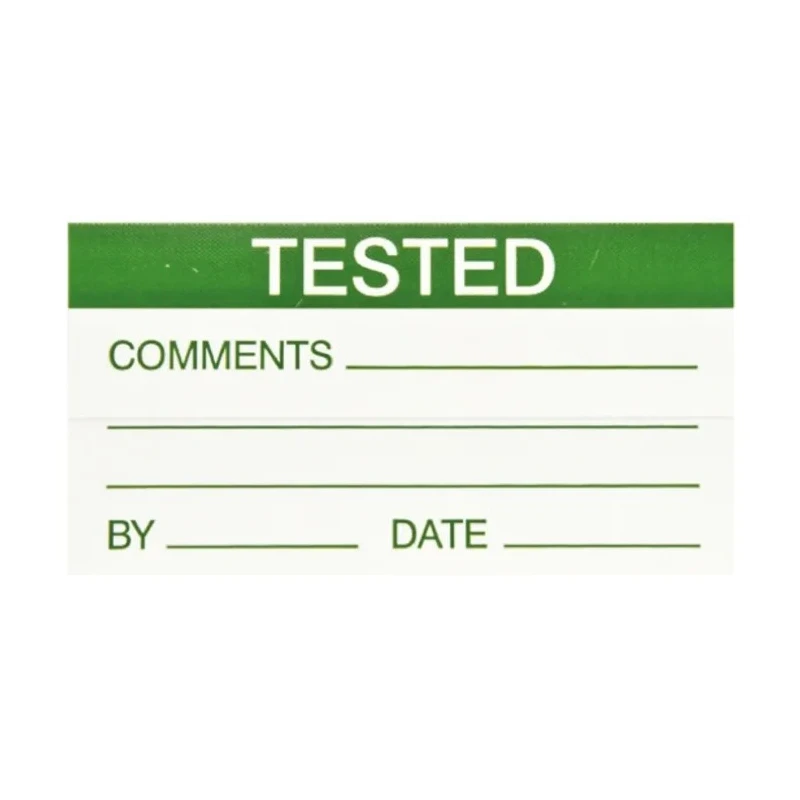 RS PRO Pre-Printed Adhesive Label Self-Adhesive Vinyl 70mm x 38mm Green Text Tested 445-4079