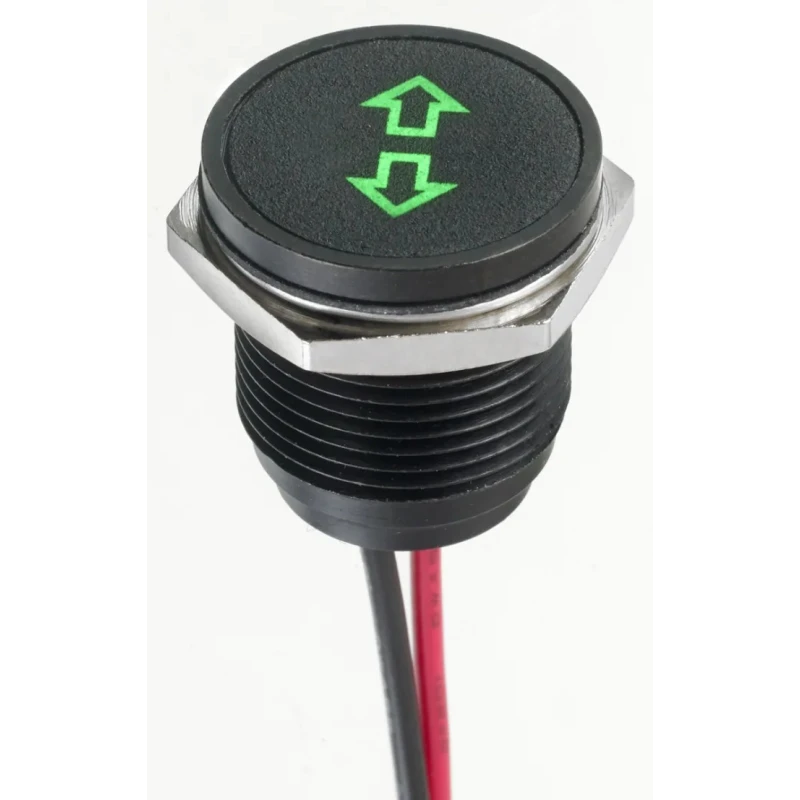 APEM Green LED Panel Mount Indicator 16 mm, Lead Wire Termination, IP67, 13.2V DC Q16F5BXXHG12E-3AH