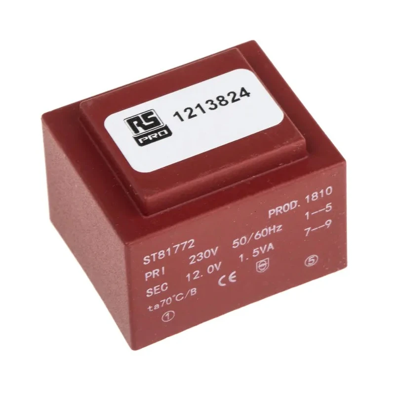 RS PRO 1 x 12 V ac 2 Output PCB Transformer, 1.5 VA, PCB Mount, Standards IECBSEN 615581, ASNZS 61558.6, ASNZS 121-3824