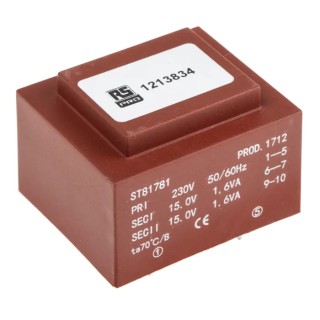 RS PRO 2 x 15 V AC 2 Output PCB Transformer IECBSEN 615586 RoHS ASNZS 61558.1 CE 121-3834