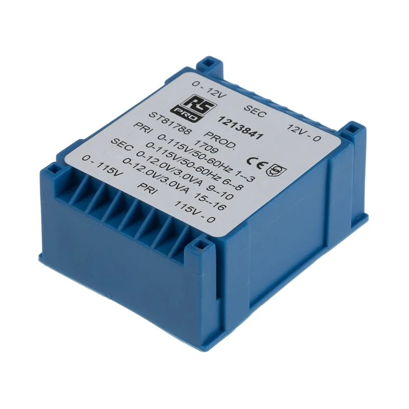 RS PRO 2 x 12 V AC 2 Output PCB Transformer, 6VA, Dual Primary, Low Profile, 10 Pins, CE 121-3841