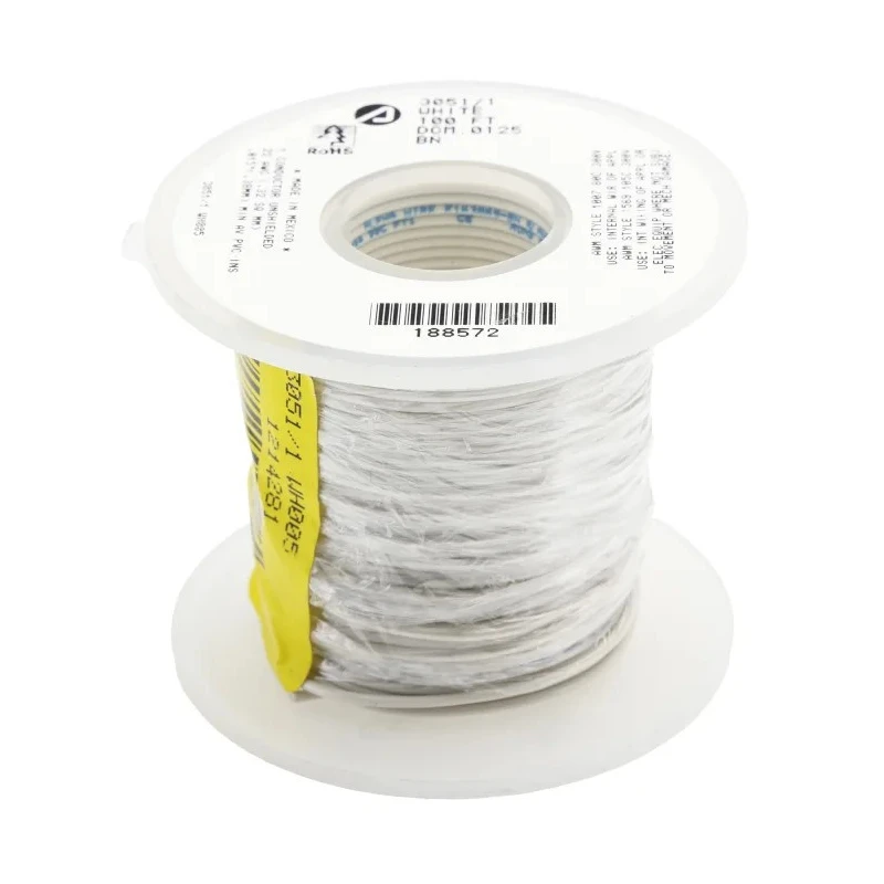 Alpha Wire PVC Series White Hook Up Wire, 22 AWG, 1/0.64 mm Core Strands, 30 m, 300V, Flame Retardant, Model 3051/1 WH005