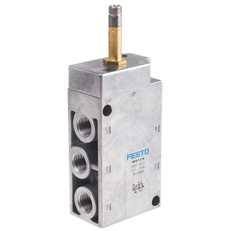 Festo Pneumatic Solenoid Valve 5/2 Solenoid G Threaded Port 1/4 in Aluminium Body MFH-5-1/4