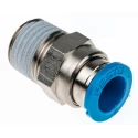 Festo Pneumatic Fitting Male Threaded-to-Tube Push-In Brass 1/4 in R x 8mm Nickel Finish QS-1/4-8