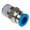 Festo Pneumatic Fitting Male Threaded-to-Tube Push-In Brass 1/4 in R x 8mm Nickel Finish QS-1/4-8