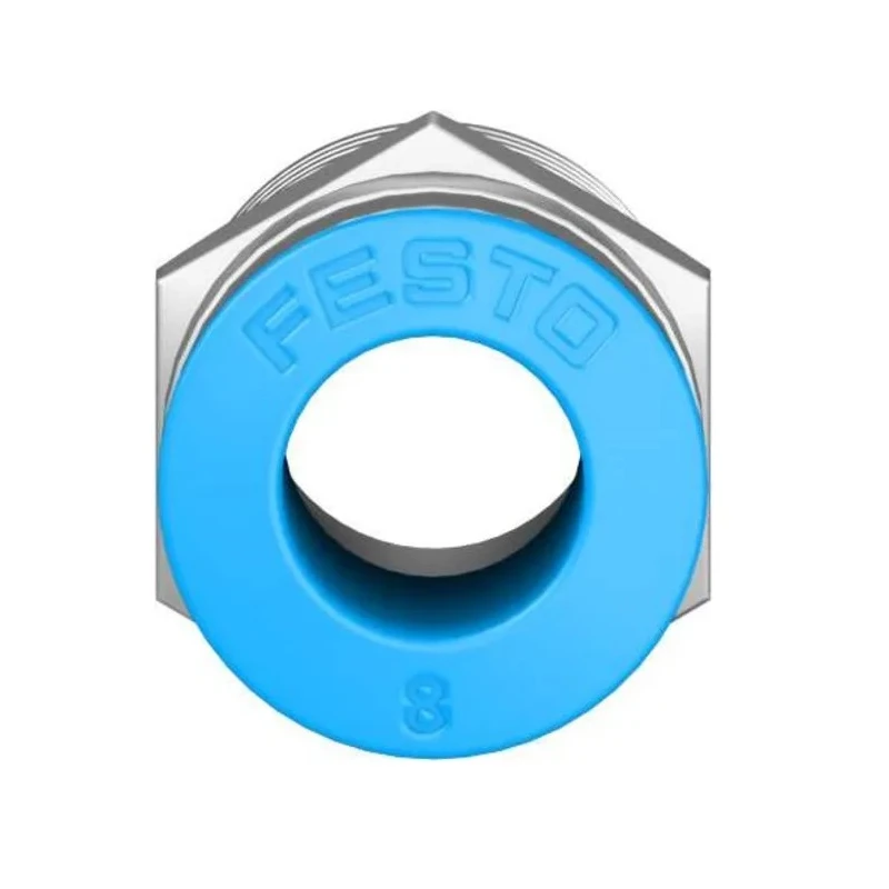 Festo Pneumatic Fitting Male Threaded-to-Tube Push-In Brass 1/4 in R x 8mm Nickel Finish QS-1/4-8