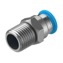 Festo Pneumatic Fitting Male Threaded-to-Tube Push-In Brass 1/4 in R x 8mm Nickel Finish QS-1/4-8