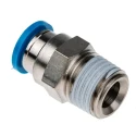 Festo Pneumatic Fitting Male Threaded-to-Tube Push-In Brass 1/4 in R x 8mm Nickel Finish QS-1/4-8