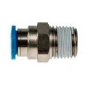 Festo Pneumatic Fitting Male Threaded-to-Tube Push-In Brass 1/4 in R x 8mm Nickel Finish QS-1/4-8