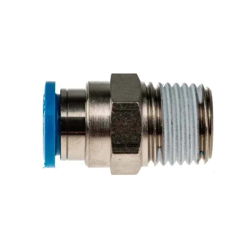 Festo Pneumatic Fitting Male Threaded-to-Tube Push-In Brass 1/4 in R x 8mm Nickel Finish QS-1/4-8