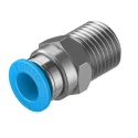 Festo Pneumatic Fitting Male Threaded-to-Tube Push-In Brass 1/4 in R x 8mm Nickel Finish QS-1/4-8