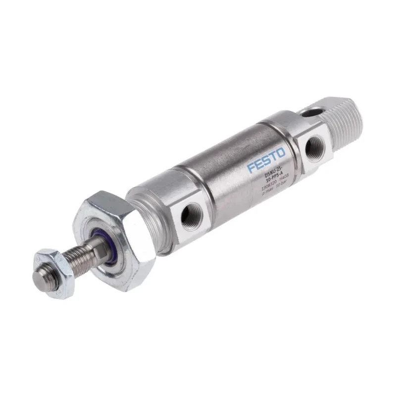 Festo Pneumatic Cylinder , 25 mm Bore, 10 mm Stroke, Self-Adjusting Pneumatic Cushioning, ISO 6432 Standard DSNU-25-10-PPS-A