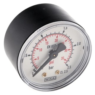 WIKA 50 mm Plastic Case Back Entry Pressure Gauge 2.5 bar, R 1/8 in BSPT Connection 7833658