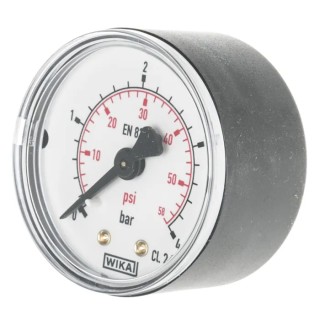 WIKA Pressure Gauge 50 mm Dial Size 1/4 in R Back Entry Connection Plastic Case 4 bar 7833896