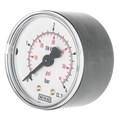 WIKA Pressure Gauge 50 mm Dial Size 1/4 in R Back Entry Connection Plastic Case 4 bar 7833896