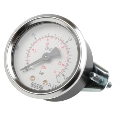 WIKA 50 mm G 1/8 Threaded Pressure Gauge, 1.6 bar, Accuracy ±2.5%, Plastic Case, Back Entry Connection 7833985