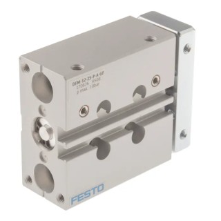 Festo Pneumatic Guided Cylinder 12mm Bore 25mm Stroke Double Acting Through Hole Mount DFM Series DFM-12-25-P-A-GF