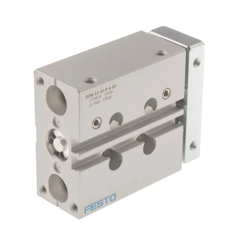 Festo Pneumatic Guided Cylinder 12mm Bore 25mm Stroke Double Acting Through Hole Mount DFM Series DFM-12-25-P-A-GF