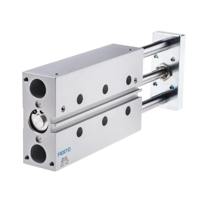 Festo Pneumatic Guided Cylinder 20mm Bore 100mm Stroke Double Acting Through Hole Mount Elastomer DFM-20-100-P-A-KF
