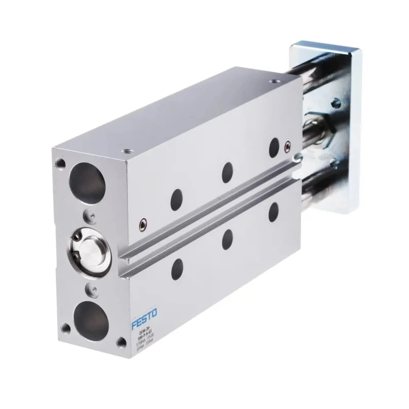 Festo Pneumatic Guided Cylinder 20mm Bore 100mm Stroke Double Acting Through Hole Mount Elastomer DFM-20-100-P-A-GF